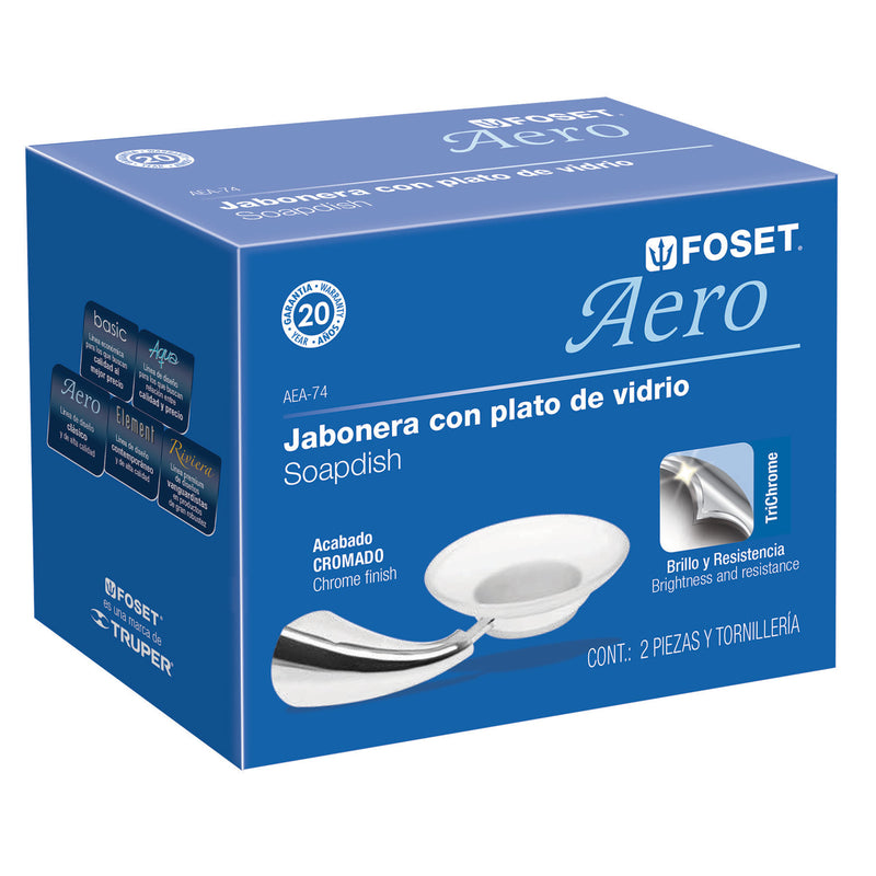Jabonera con plato de vidrio, línea Aero
