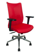 Silla Ejecutiva con respaldo mesh, asiento tela, mecanismo synchro, coderas ajustables con llantas. Dimensiones: Ancho t. 66 cm, profundidad 64 cm, altura 107 cm.  Disponible en gris, rojo y negro
