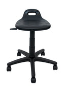 Banco multiusos negro, asiento de poliuretano,con llantas, mecanismo fijo con altura ajustable. Dimensiones: 55 cm, profundidad 55 cm, altura 64 cm.