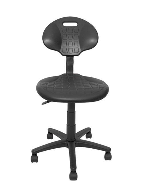 Silla multiusos, respaldo y asiento de poliuretano, mecanismo fijo con altura y profundidad ajustable. Dimensiones: ancho t. 46 cm, profundidad 56 cm, altura 99 cm.