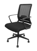 Silla operativa, respaldo mesh, asiento tela,  mecanismo reclinable con bloqueo, coderas fijas, con llantas. Dimensiones: ancho t. 60 cm, profundidad 60 cm, altura 108 cm.  Disponible en negro