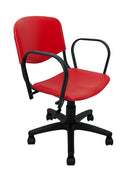 Silla Operativa, respaldo y asiento de polipropileno, mecanismo fijo de altura ajustable, coderas fijas, con llantas. Dimensiones: ancho t. 54 cm, profundidad 57 cm, altura 95 cm. Colores: rojo, naranja, amarillo, verde, azul, blanco, gris, negro.