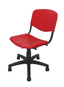 Silla Operativa, respaldo y asiento de polipropileno, mecanismo fijo de altura ajustable. Dimensiones: ancho t. 47 cm, profundidad 57 cm, altura 95 cm. Colores: rojo, naranja, amarillo, verde, azul, blanco, gris, negro.