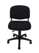 Silla operativa, respaldo y asiento de tela, mecanismo fijo de altura ajustable, con llantas. Dimensiones: ancho t. 47 cm, produndidad 57 cm,altura  95 cm.  Colores de tela: rojo, naranja, rey, vino, amarillo, pera, oxford, negro, camello, marfil.