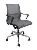 Silla operativa, respaldo y asiento mesh, mecanismo reclinable con bloqueo, coderas fijas, con llantas. Dimensiones: ancho t. 60 cm, profundidad 55 cm, altura 95 cm.